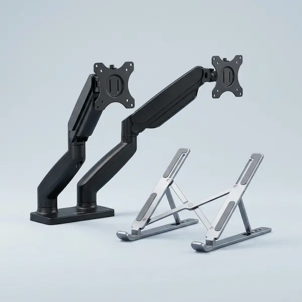 Brazos hidraulicos para monitores y bases ergonomicas de aluminio para portatiles - Ingredes S.A.S.